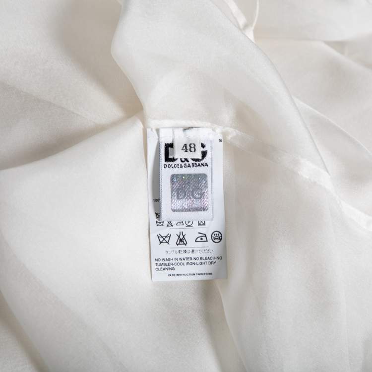 Pre Owned D&G White Silk Ruffle Front Top L