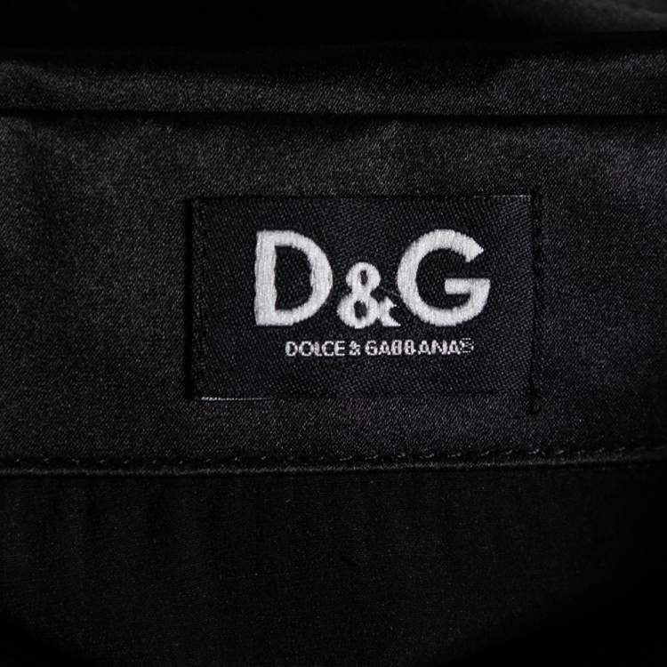 Pre Owned D&G Black Silk Lace Trimmed Button Front Shirt L 