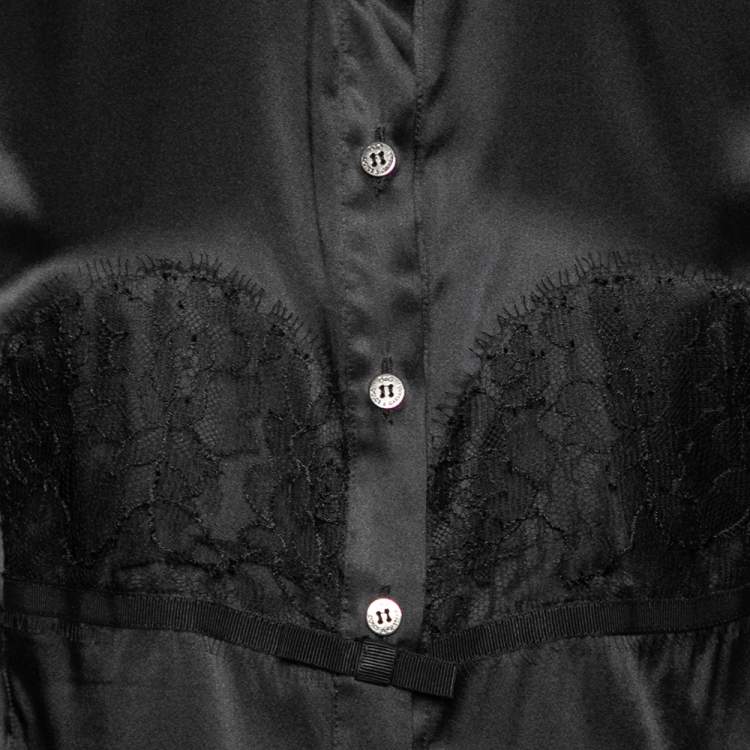 Pre Owned D&G Black Silk Lace Trimmed Button Front Shirt L 