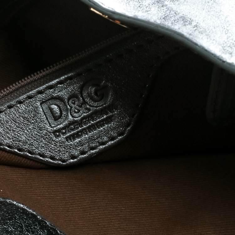 Pre Owned D&G Metallic Grey Leather Golden Box Messenger Bag