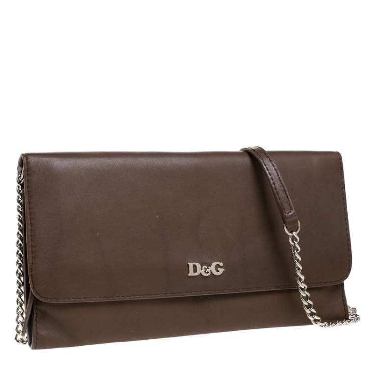 Pre Owned D&G Brown Leather Flap Chain Clutch