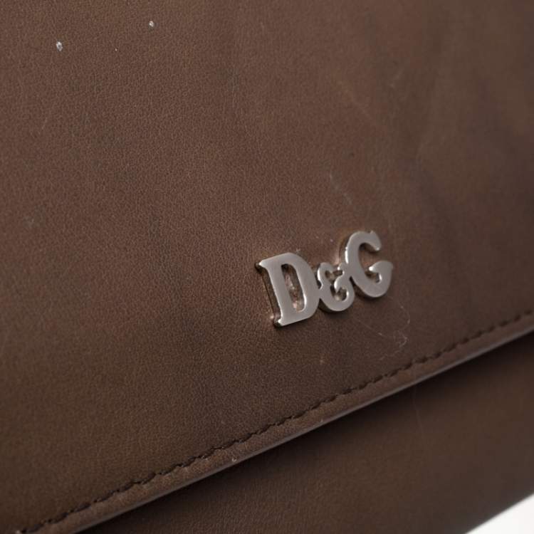 Pre Owned D&G Brown Leather Flap Chain Clutch