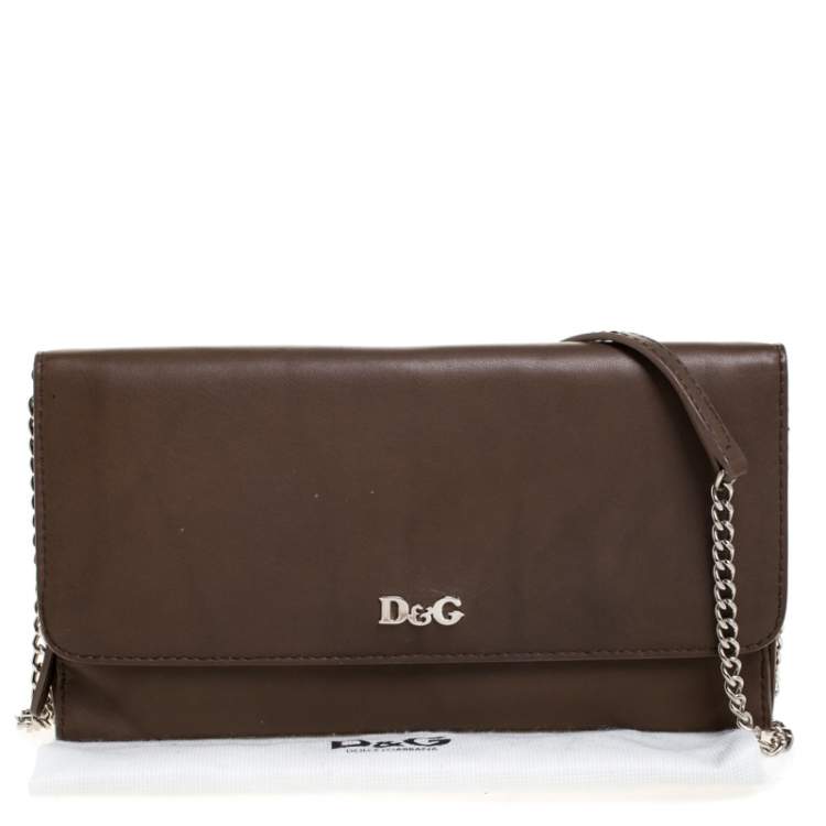 Pre Owned D&G Brown Leather Flap Chain Clutch
