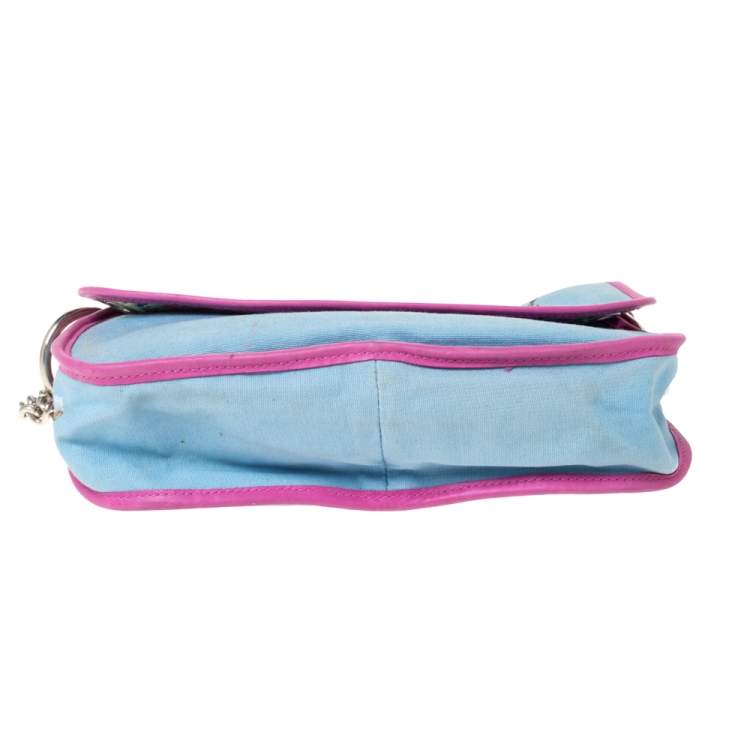 Pre Owned D&G Light Blue/Pink Tom and Jerry Print Canvas and Leather Flap Chain Shoulder Bag