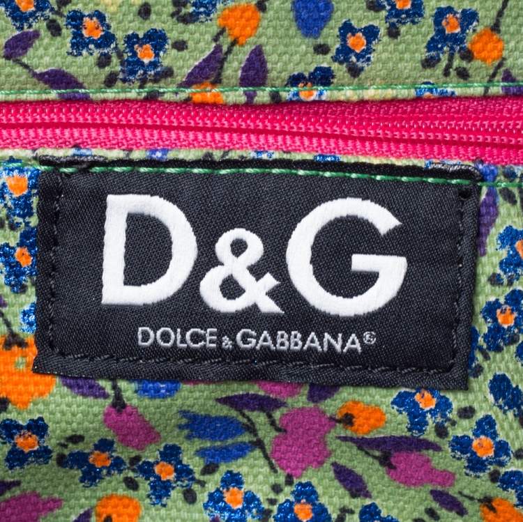 Pre Owned D&G Light Blue/Pink Tom and Jerry Print Canvas and Leather Flap Chain Shoulder Bag