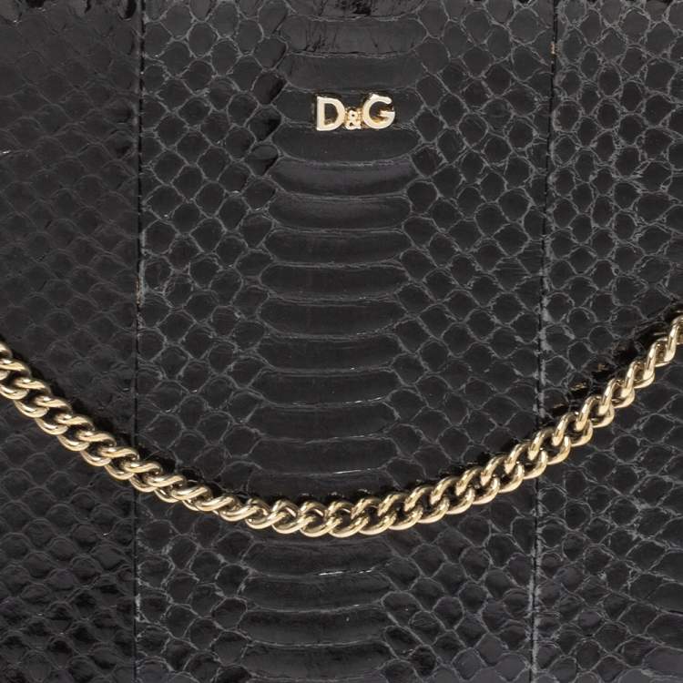 Pre Owned D&G Black Snakeskin Effect Leather Vania Chain Clutch