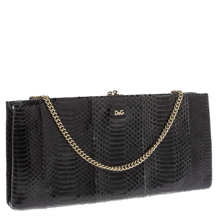 Pre Owned D&G Black Snakeskin Effect Leather Vania Chain Clutch