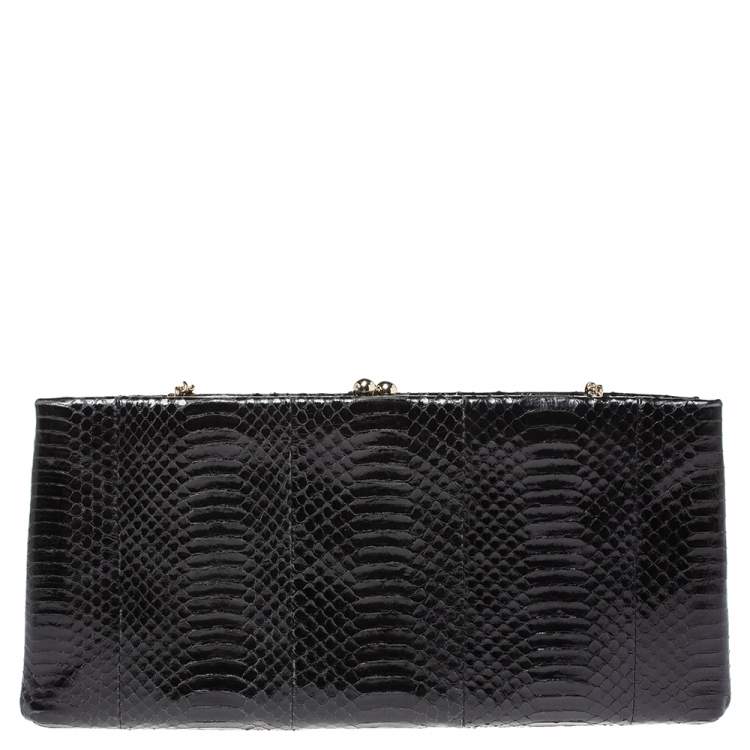 Pre Owned D&G Black Snakeskin Effect Leather Vania Chain Clutch
