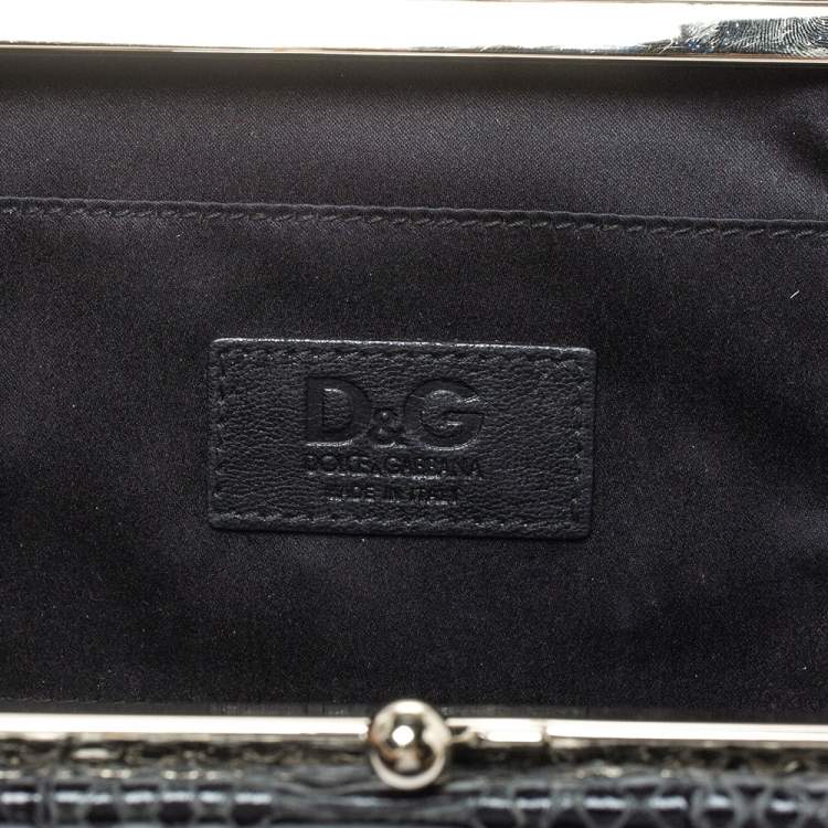 Pre Owned D&G Black Snakeskin Effect Leather Vania Chain Clutch
