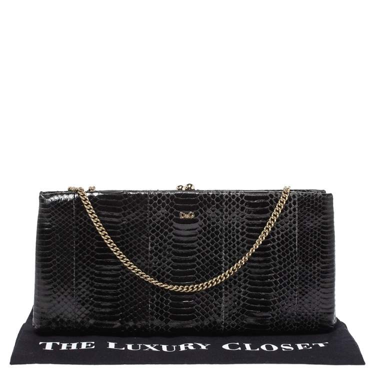 Pre Owned D&G Black Snakeskin Effect Leather Vania Chain Clutch