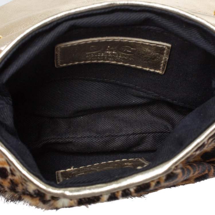 Pre Owned D&G Brown Leopard Print Calfhair Flap DG Charm Chain Shoulder Bag
