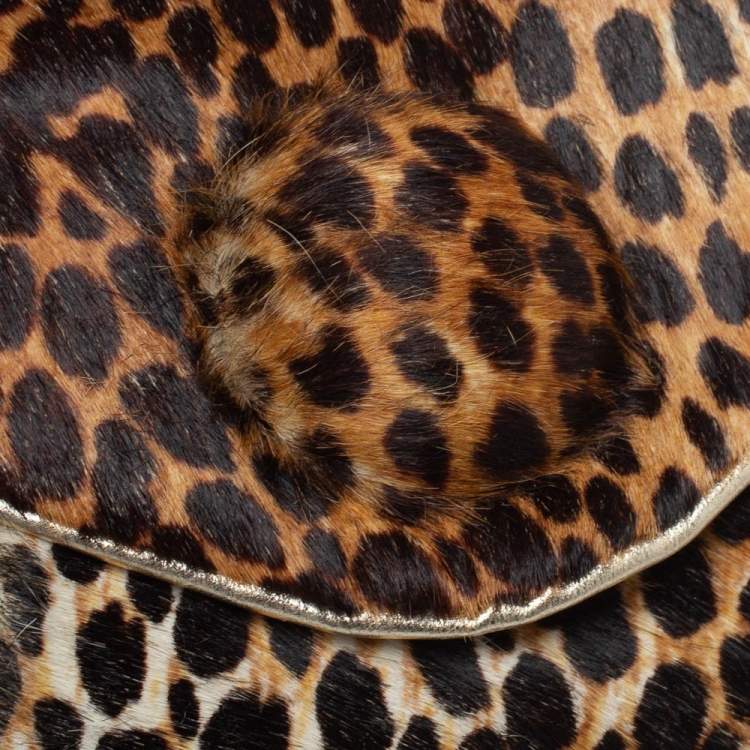 Pre Owned D&G Brown Leopard Print Calfhair Flap DG Charm Chain Shoulder Bag