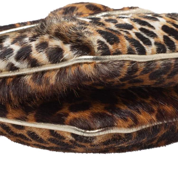 Pre Owned D&G Brown Leopard Print Calfhair Flap DG Charm Chain Shoulder Bag