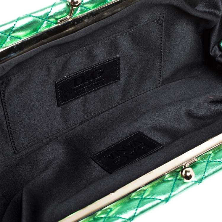 Pre Owned D & G Metallic Green Quilted Leather Vania Chain Clutch