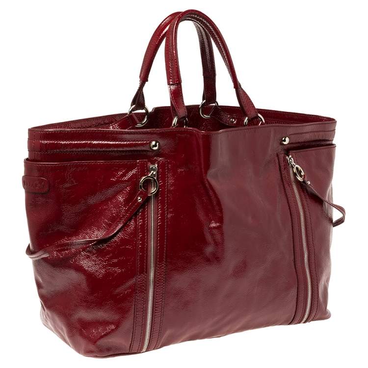 Pre Owned D & G Red Patent Leather Large Gaia Tote