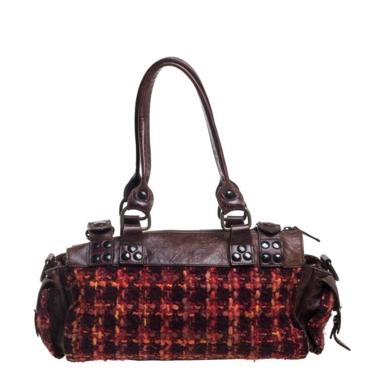 Pre Owned D&G Brown/Orange Tweed and Leather Satchel