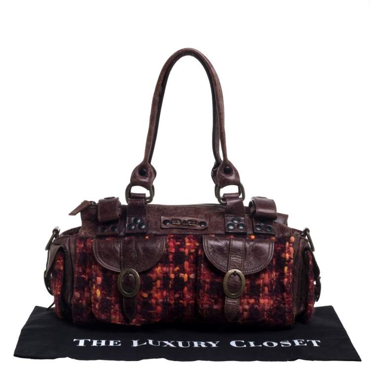 Pre Owned D&G Brown/Orange Tweed and Leather Satchel