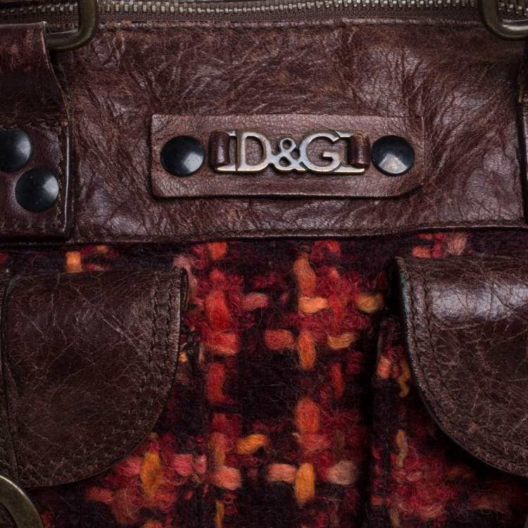 Pre Owned D&G Brown/Orange Tweed and Leather Satchel