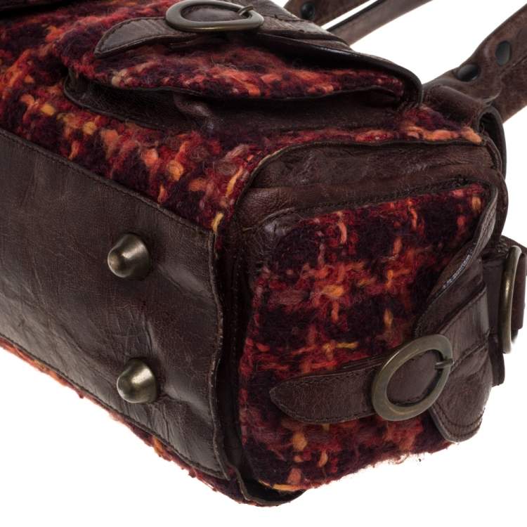 Pre Owned D&G Brown/Orange Tweed and Leather Satchel