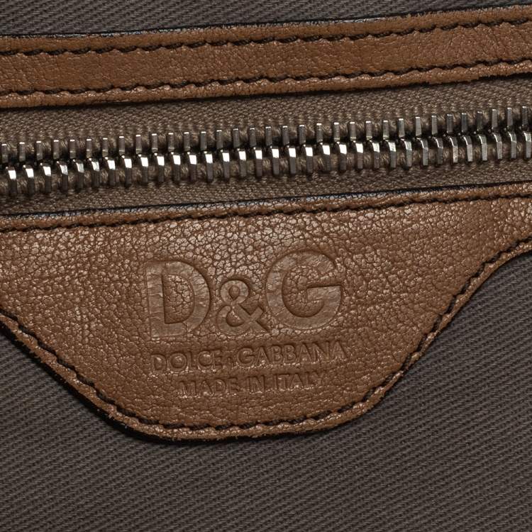 Pre Owned D&G Brown Leather With Green Patent Strap Bag Isotta Tote 