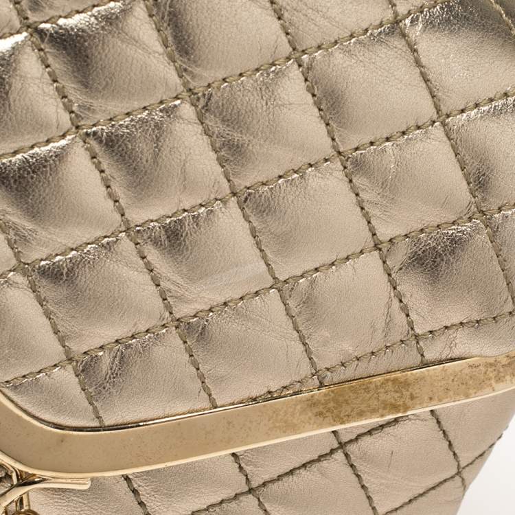 Pre Owned D&G Metallic Gold Quilted Leather Kisslock Foldover Chain Clutch