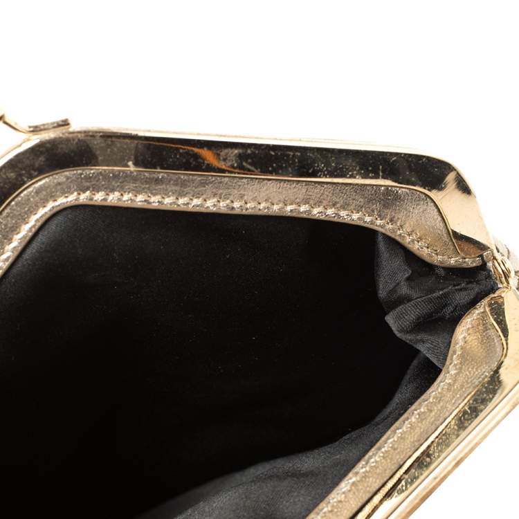 Pre Owned D&G Metallic Gold Quilted Leather Kisslock Foldover Chain Clutch