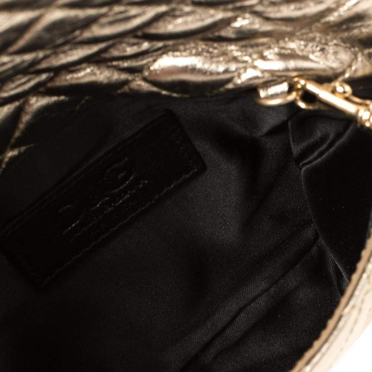 Pre Owned D&G Metallic Gold Quilted Leather Kisslock Foldover Chain Clutch