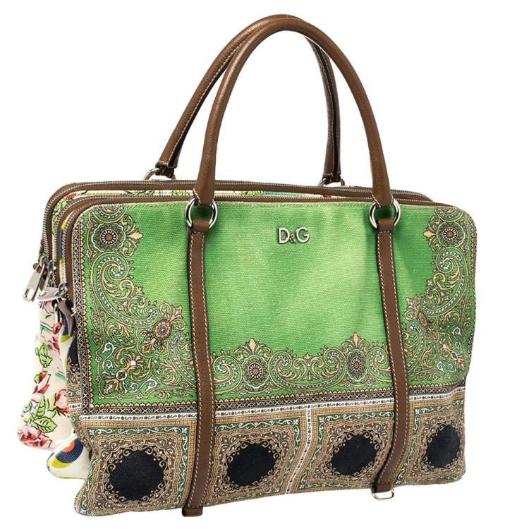 Pre Owned D&G Multicolor Print Canvas and Leather Lily Twist Satchel