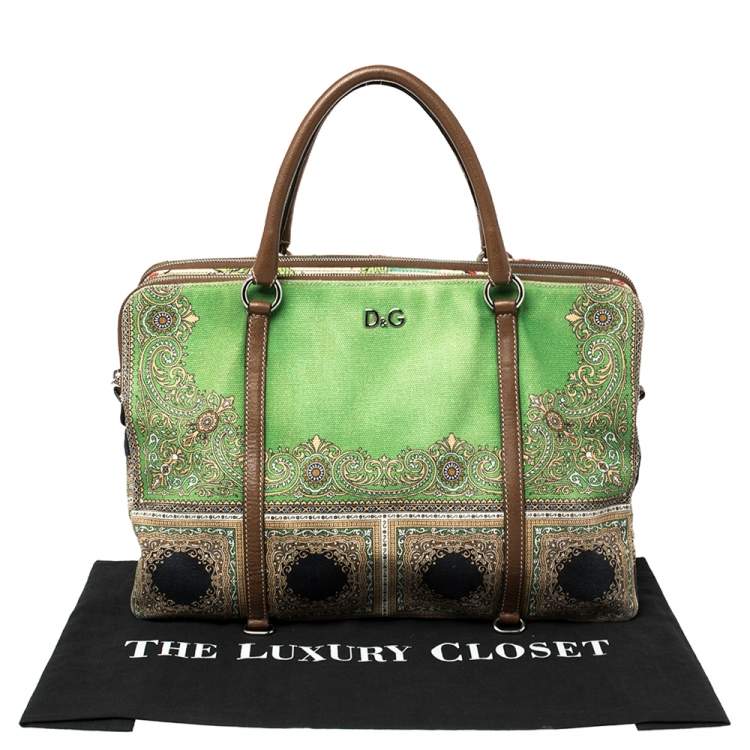 Pre Owned D&G Multicolor Print Canvas and Leather Lily Twist Satchel