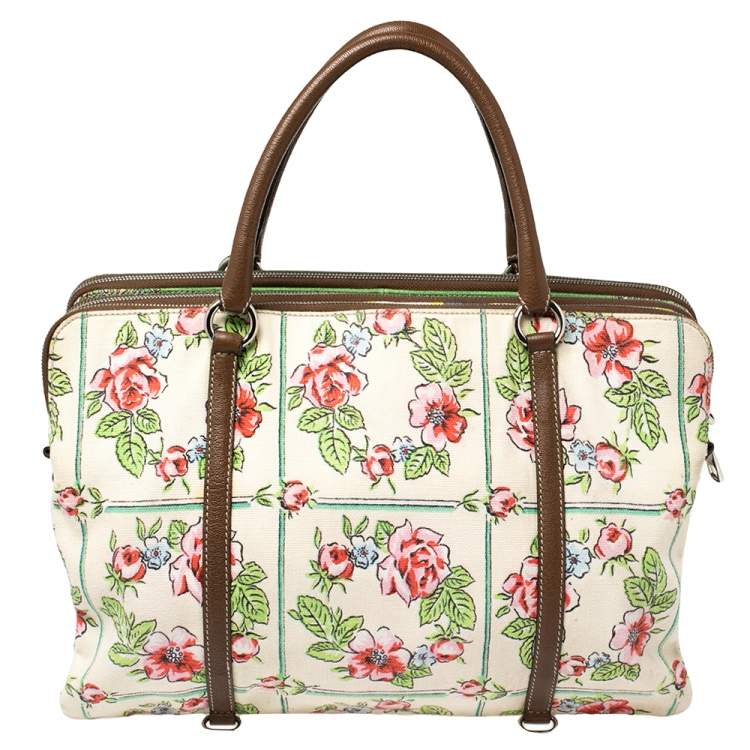 Pre Owned D&G Multicolor Print Canvas and Leather Lily Twist Satchel