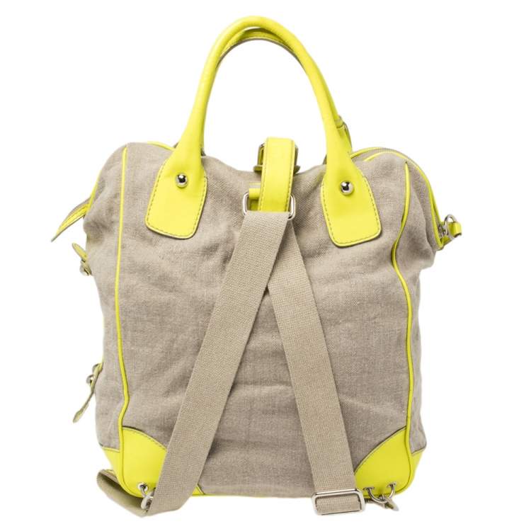 Pre Owned D&G Neon Green/Beige Canvas and Patent Leather Olivia Convertible Backpack