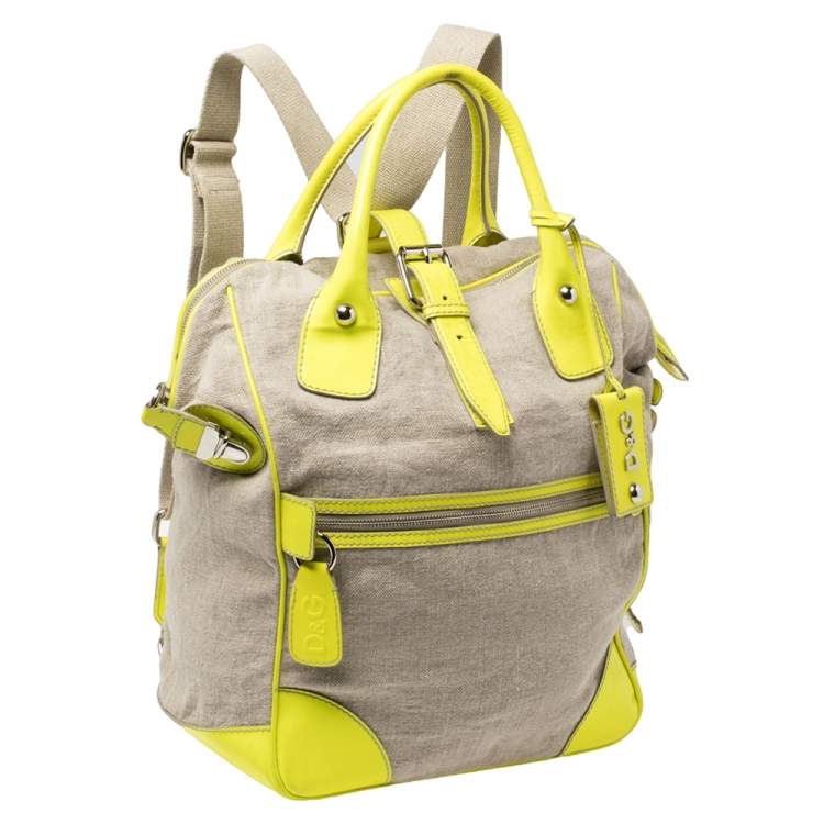 Pre Owned D&G Neon Green/Beige Canvas and Patent Leather Olivia Convertible Backpack