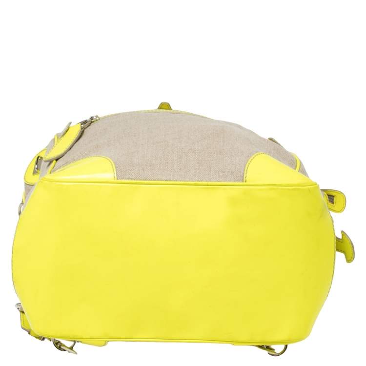 Pre Owned D&G Neon Green/Beige Canvas and Patent Leather Olivia Convertible Backpack
