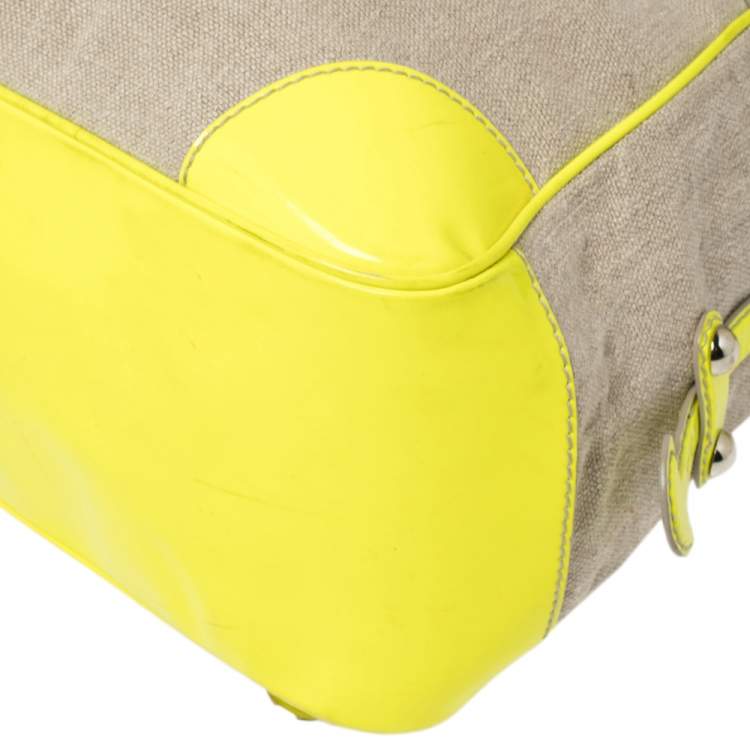 Pre Owned D&G Neon Green/Beige Canvas and Patent Leather Olivia Convertible Backpack