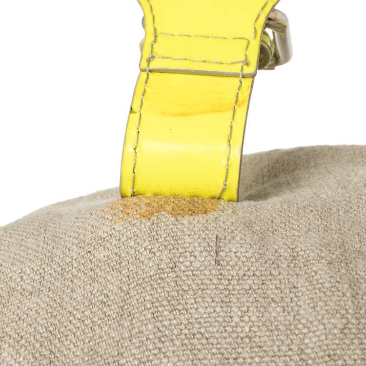 Pre Owned D&G Neon Green/Beige Canvas and Patent Leather Olivia Convertible Backpack