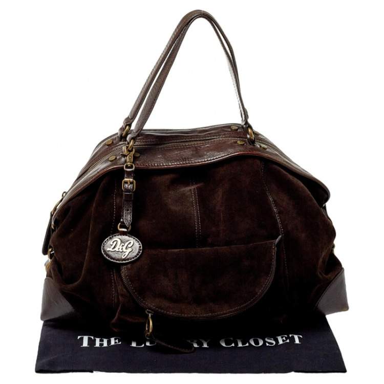 Pre Owned D&G Dark Brown Suede and Leather Janet Satchel