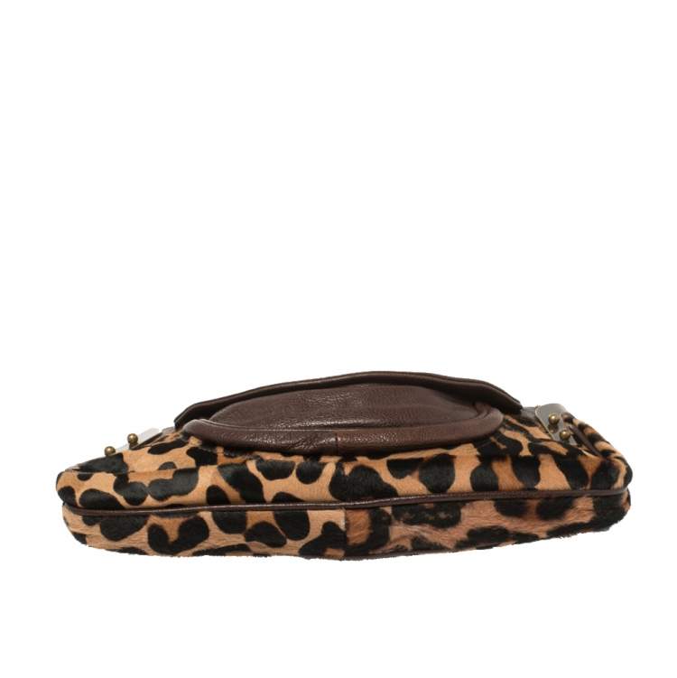 Pre Owned Dolce and Gabbana Leopard Print Pony Hair and Leather Shoulder Bag