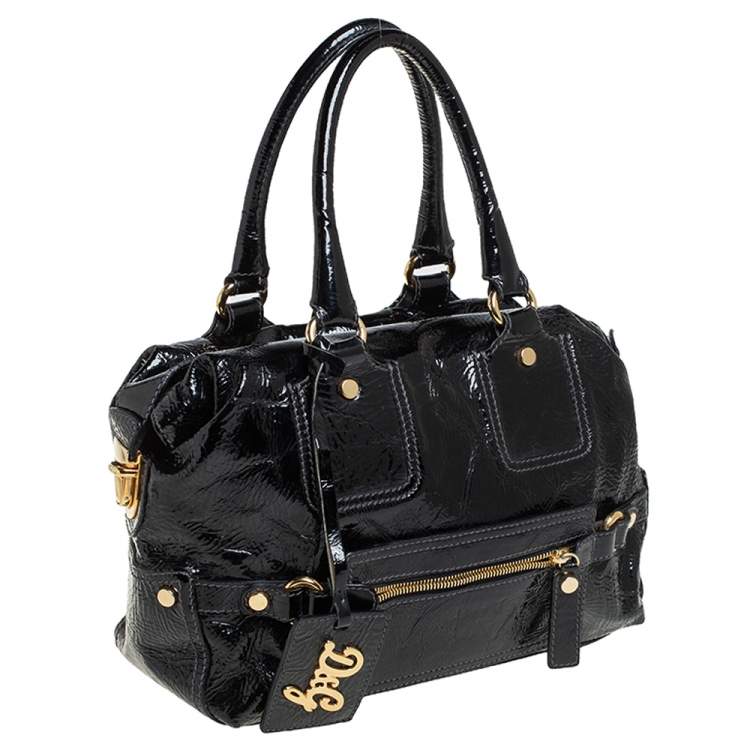 Pre Owned D&G Black Patent Leather Frame Front Pocket Bag