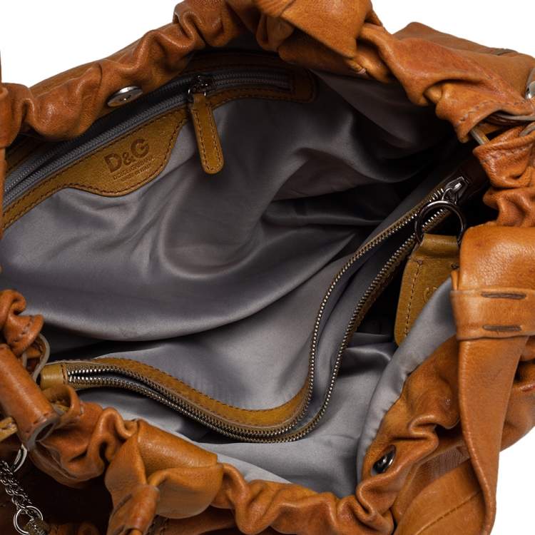 Pre Owned D&G Tan Leather Linda Drawstring Tote