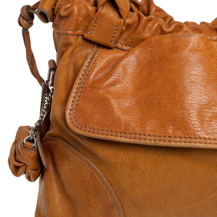 Pre Owned D&G Tan Leather Linda Drawstring Tote