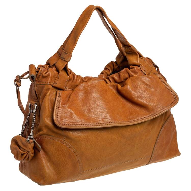 Pre Owned D&G Tan Leather Linda Drawstring Tote