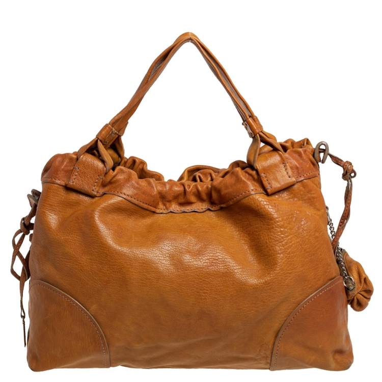 Pre Owned D&G Tan Leather Linda Drawstring Tote