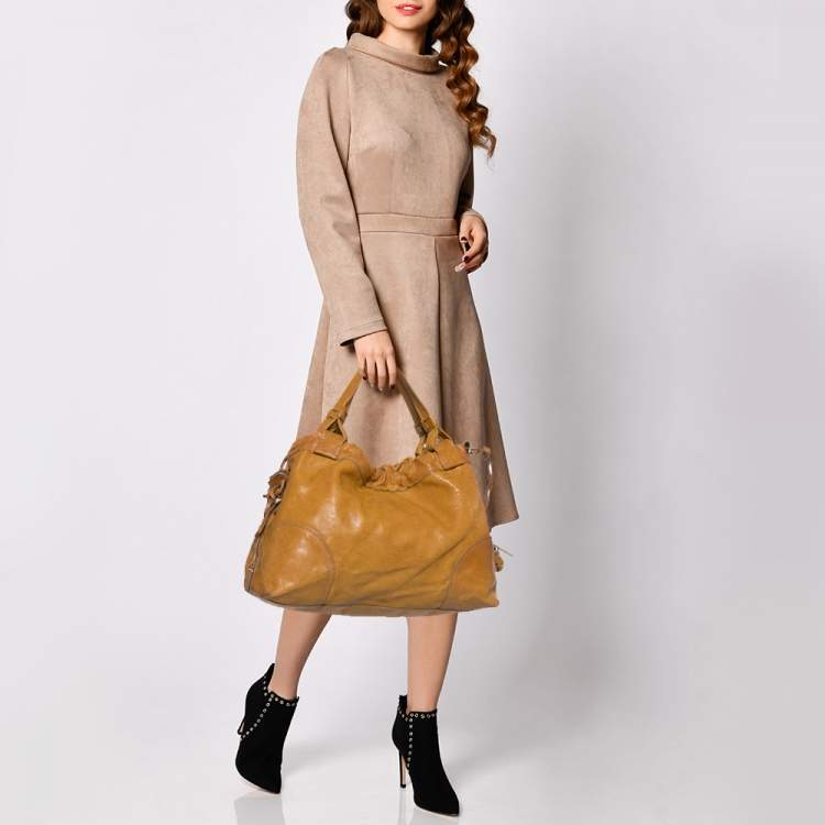 Pre Owned D&G Tan Leather Linda Drawstring Tote