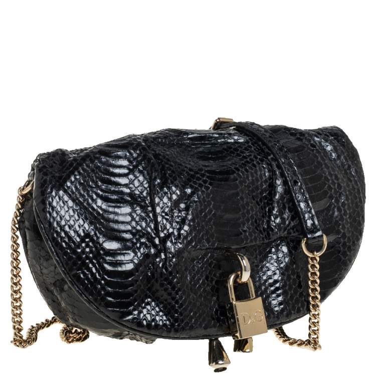 Pre Owned Dolce & Gabbana Black Python Embossed Leather Vlada Chain Crossbody Bag
