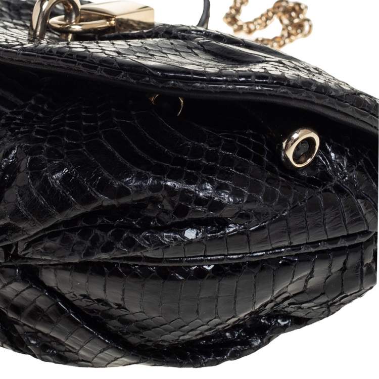 Pre Owned Dolce & Gabbana Black Python Embossed Leather Vlada Chain Crossbody Bag