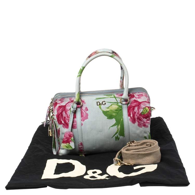 مملوكة مسبقًا D&G Multicolor Floral Denim Lily Twist Satchel