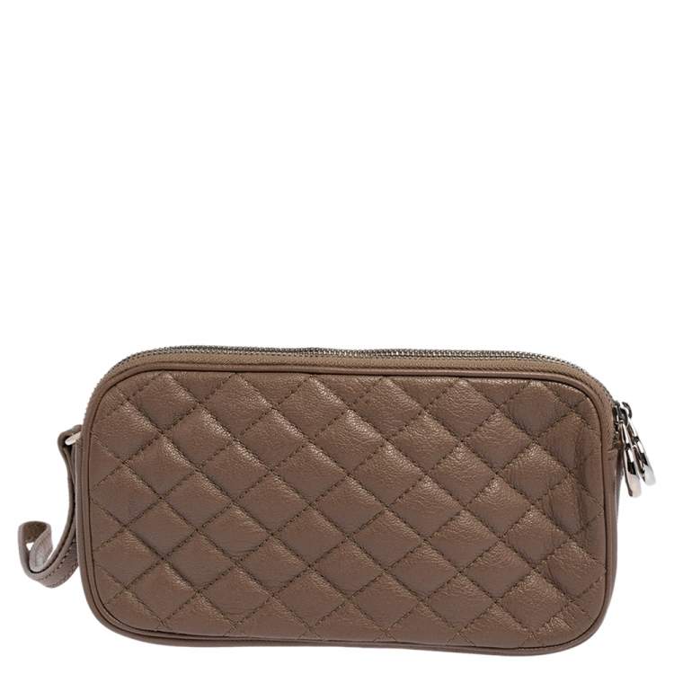 Pre Owned  D&G Beige Quilted Leather Triple Zip Pouch 