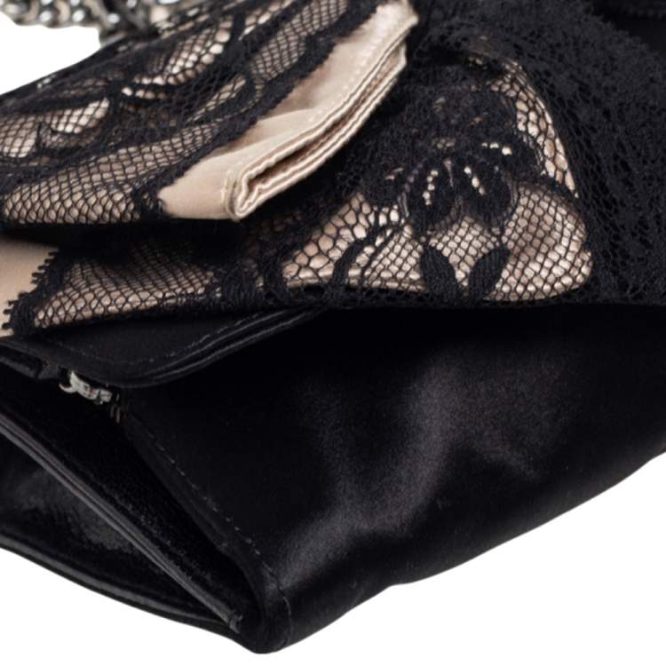 Pre Owned D&G Black Satin and Lace Bow Maika Crossbody Bag 