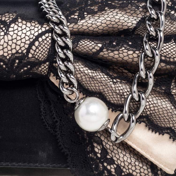 Pre Owned D&G Black Satin and Lace Bow Maika Crossbody Bag 