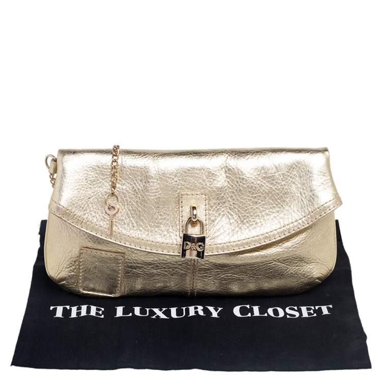 Pre Owned D&G Gold Leather Miss Karen Clutch